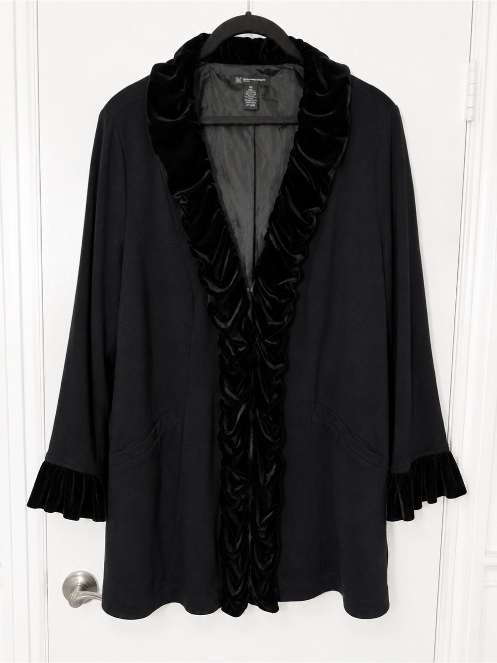 INC International Concepts Black Velvet Ruffle Trim Stretch Jacket Cardigan 2X